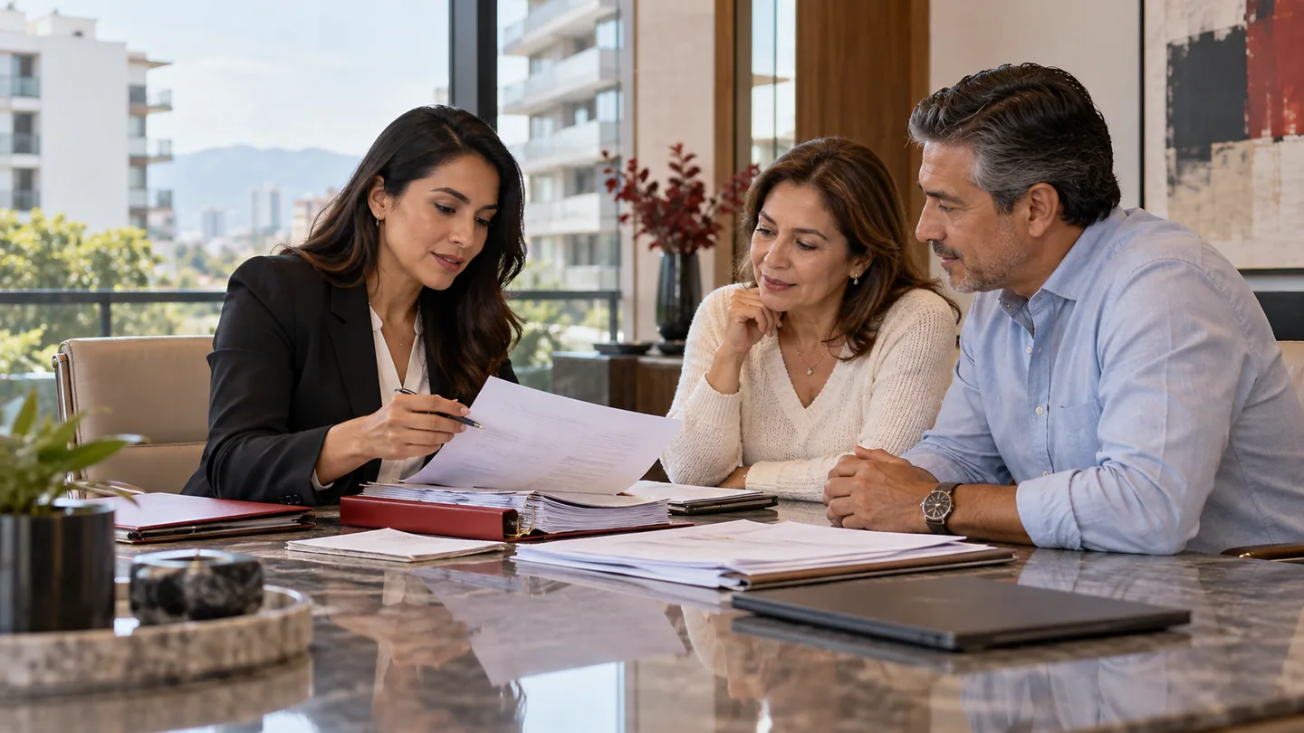 Escena ilustrativa de auditoría de condominios con profesionales o entorno de trabajo en México
