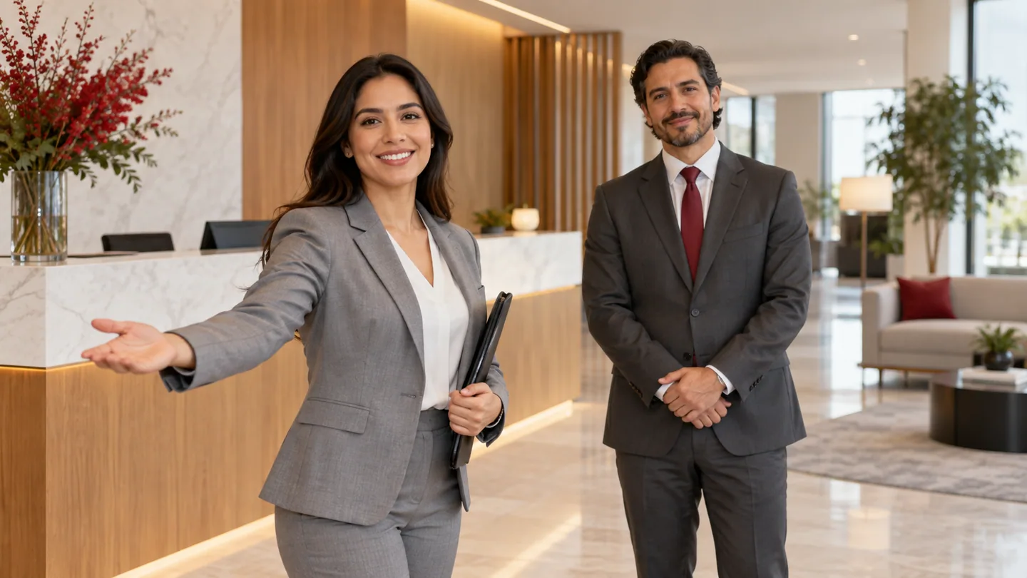 Escena ilustrativa de bienvenida en un despacho de consultoría